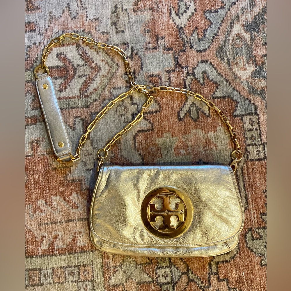 Metallic Gold Tory Burch Reva Clutch